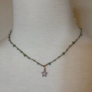 14K Gold and Diamond Starfish Seed Pearls, Chalcedony Braided Rope Necklace